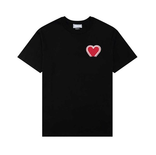 

2023 paris fashion mens designer t shirt amis embroidered red heart solid color big love round neck short sleeve t-shirt for men and women w, White;black