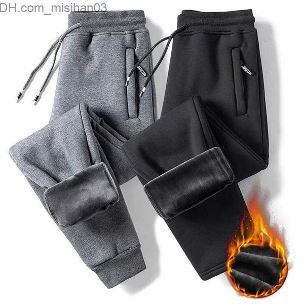 

men's pants casual sports pants men's winter warm wool cotton pants men's fashion waterproof brand loose thick jogging pants, Black