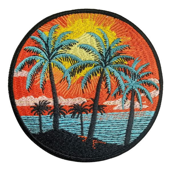

summer beach embroidery patches iron on embroidered badges for clothing sew on jacket t-shirt diy appliques accessories ing, Black
