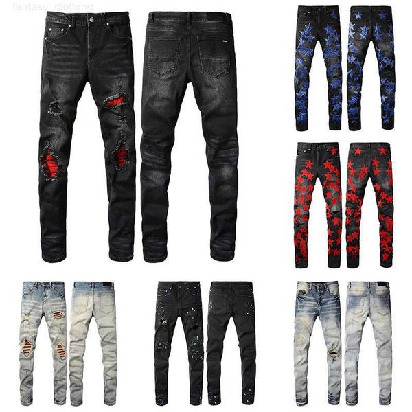 

designer stack jeans european purple jean men embroidery quilting ripped for trend brand vintage pant mens fold slim skinny fashion jeans ss, Blue