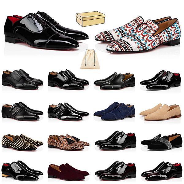 

low mens designer dress shoes red bottoms pointed toe black suede patent leather rivets glitter loafers fashion sneakers spikes party weddin