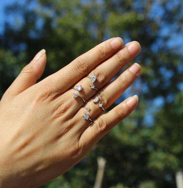 

siqijiu new women band rings white gold up opening rings horse eye water drop round heart natural zircon wedding party fine design7193488, Silver