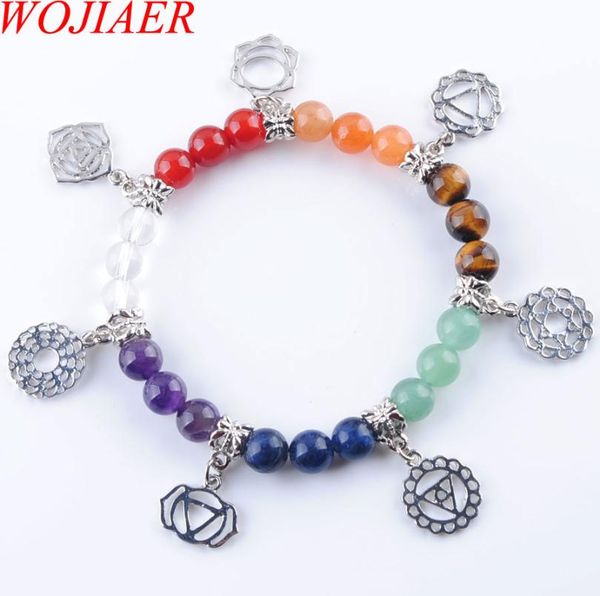 

wojiaer 7 chakras reiki tiger eye agate quartz gemstone beads strand bracelet jewelry yoga meditation for women bracelets k32836856572, Black