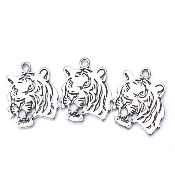 

50pcslot ancient silver alloy tiger charms pendants for diy jewelry making findings 27x24mm7030800, Bronze;silver