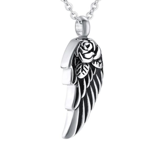 

angel wing with rose cremation urn pendant necklace stainless steel ash pendant memorial keepsake cremation jewelry2278204, Silver
