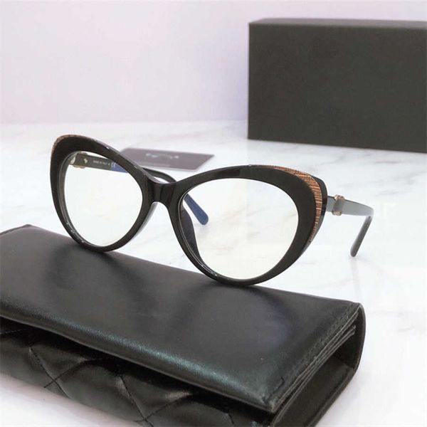 

2023 new luxury designer sunglasses the same small fragrance cat eye glasses women large face black frame flat lens for myopia can matched w, White;black