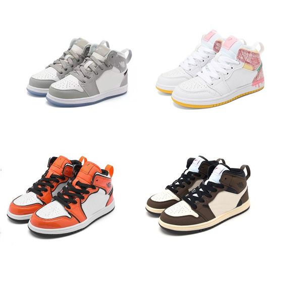 

kids jumpman 1 1s mid basketball shoes og co.jp military blue toddler sneaker royal metallic silver toe tropical twist paint boys girls chil, Black;red