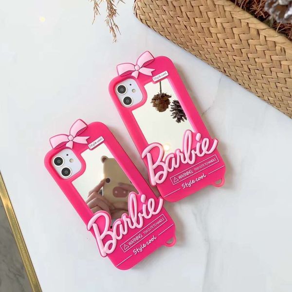 

Barbie Cell Phone Cases Mirror Pink Soft Silicone Suitable For iPhone Phone Case 14 plus 13 12 pro Max, #2-pink with lanyard