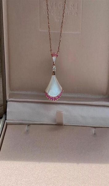 

charm necklace pendant with pink color diamond fan shape in 43cm length women necklace jewelry ps500921651724868, Silver