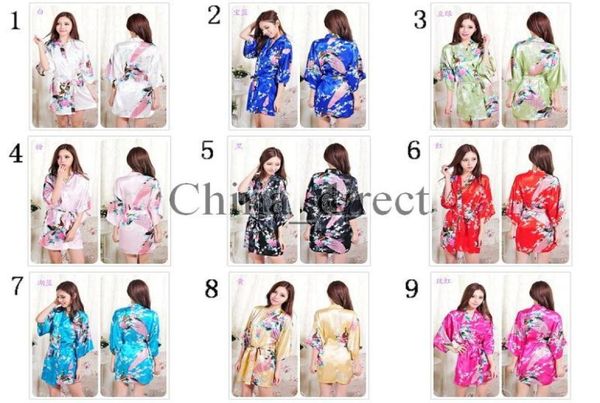 

2017 summer female solid plain rayon silk short robe pajama lingerie nightdress kimono gown pjs women dress bathrobe 13 color7221219, Black;red