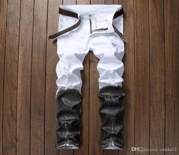 

new denim jeans white and black pants mens skinny slim fit hip hop jeans3790897, Blue