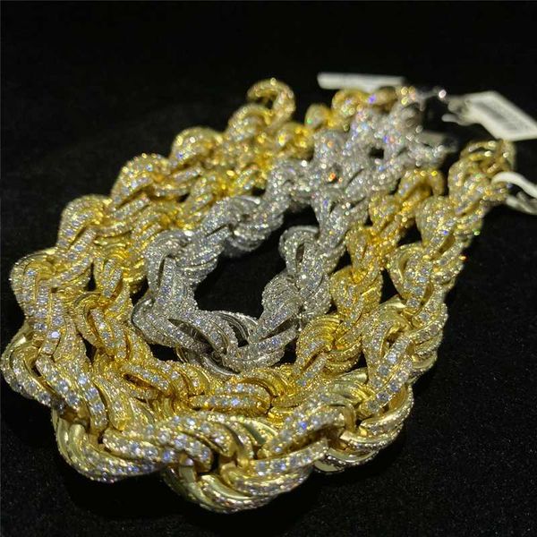 

925 sterling silver twisted moissanite rope chain hip hop men jewelry cuban necklace vvs moissanite gold miami rope chain