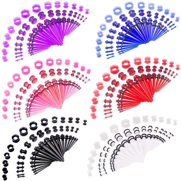 

navel bell button rings 50pcs acrylic ear gauge stretching kit 14-00g silicone ear gauge plug tunnel flesh taper gauge set stretcher oreja d, Silver