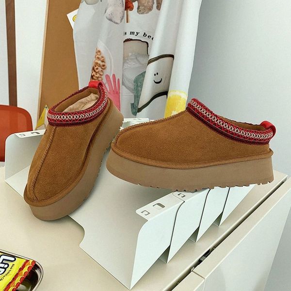 

2023 designer women snow boots warm platform australian boot indoor australia tazz slipper house shoe winter lazy fur booties with box 89yy#, Black