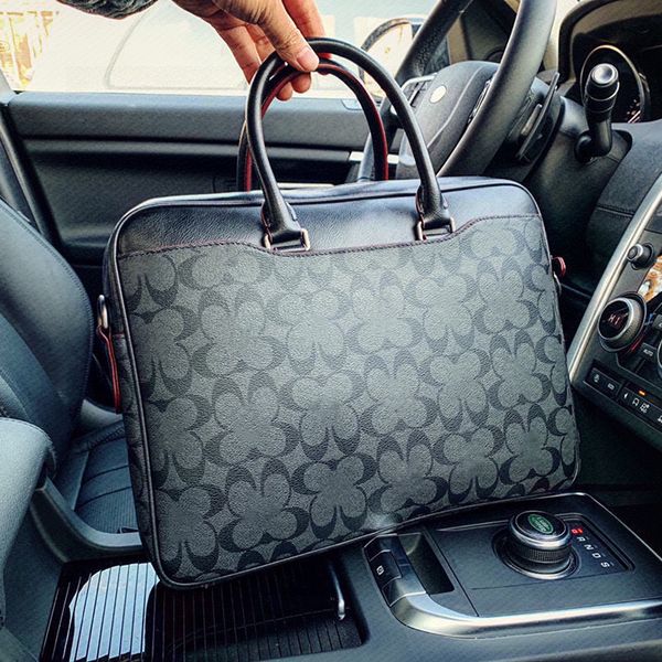 

classic designer men shoulder briefcase black brown leather handbag luxury business man lapbag messenger bags with dust bag brief case vinta