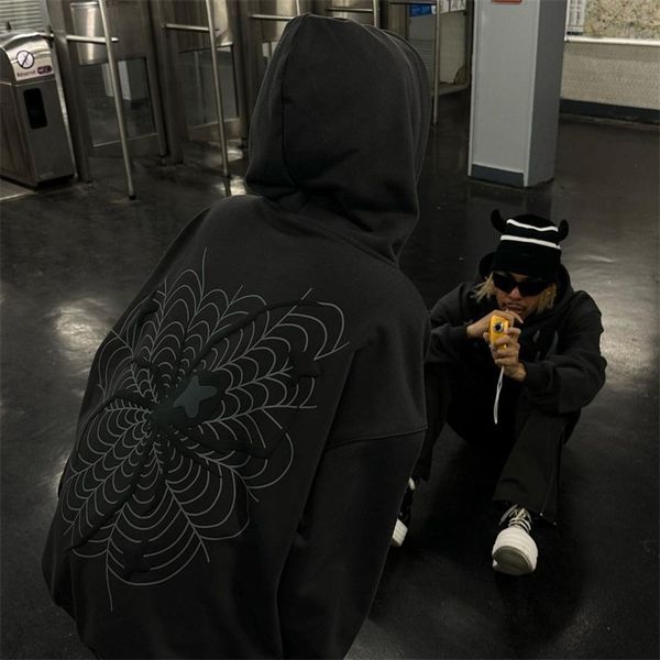 

men's hoodies sweatshirts hip hop men sweatshirt hoodie spider printed streetwear harajuku y2k clothing pullover winter fall hoodies ca, Black