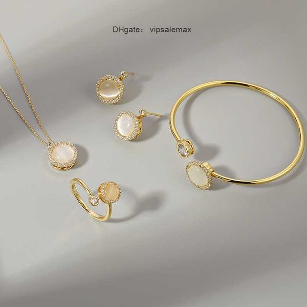 

carlidana luxury rotatable gold color crystal round opal pendant necklaces/earrings/ring stainless steel jewelry set for women, Silver