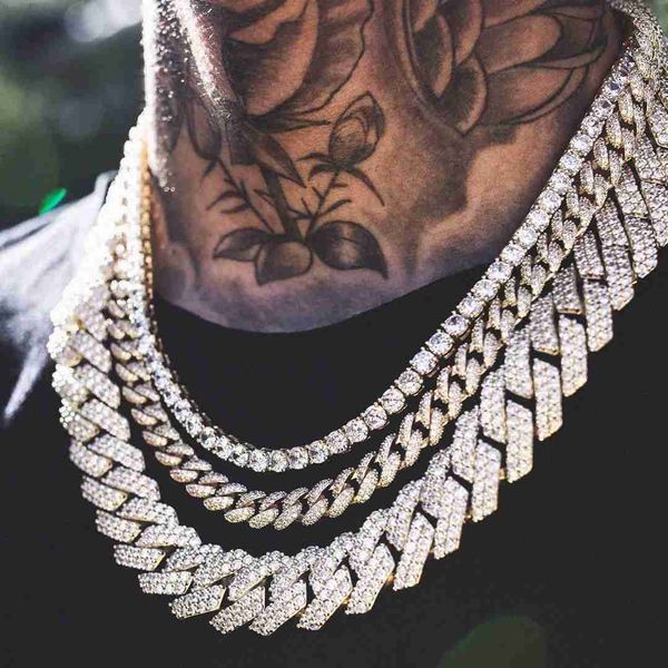 

custom pass diamond test vvs moissanite diamond cuban link chain 8mm 9mm 10mm hip hop necklace men 925 jewelry, Silver