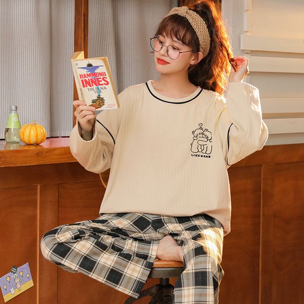 

two piece set women designer pants women pajamas spring autumn long sleeve cotton set 2023 new student style autumn winter loose fitting hom, White