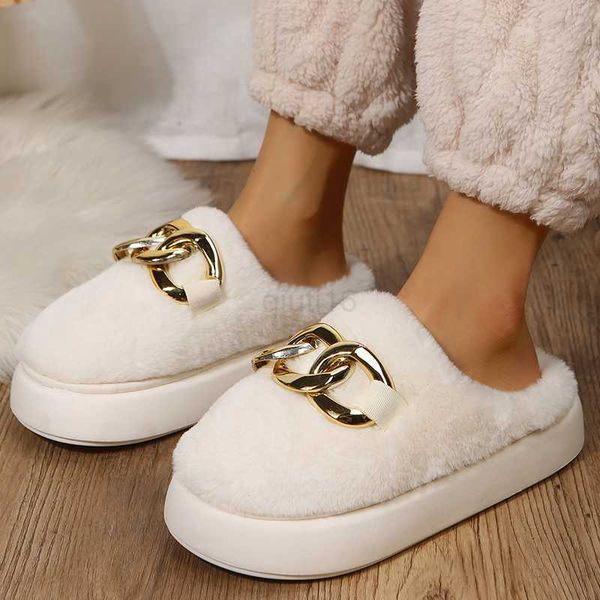 

slippers platform furry slides ladies elegant thick plus womens indoor fur flipflops female winter home shoes, Black