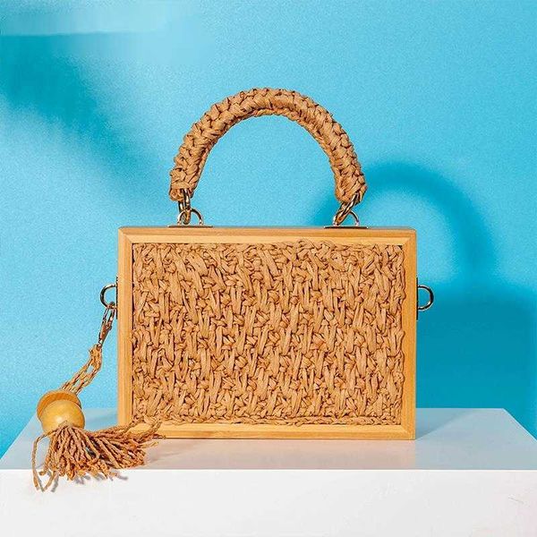 

evening bags retro woven straw for women 2023 new summer designer wooden beaded chain tassel small square beach crossbody bag day clutch 230