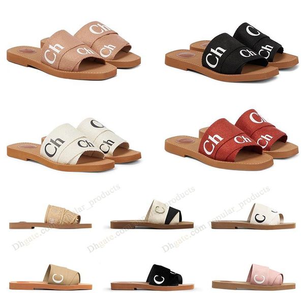 

designer slipper for womens woody sandals fluffy slippers flat mule slides beige white black pink lace canvas fuzzy fur summer beach shoes f