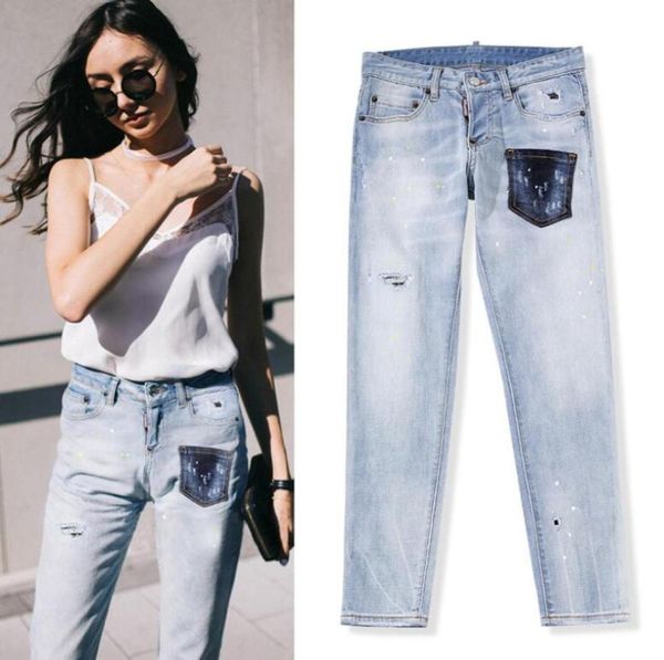 

2021 women spring and summer fashion jeansbrand design ripped jeansslim fit casual denim size 26309802681, Blue