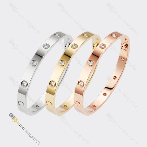 

designer bracelet classic love bracelet 10 diamond bracelets titanium steel bangle gold-plated never fading non-allergic,gold/silver/rose go, Black