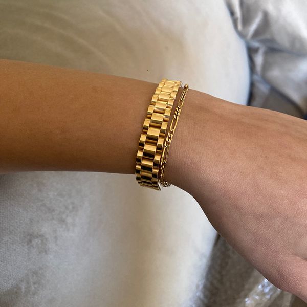 

charm bracelets luxury golden stainless steel cuba bracelet watch wristband women jewelry bangles gift for men drop 230801, Golden;silver