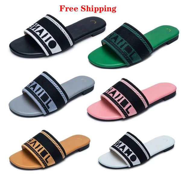 

shoes luxury shoes women designers slipper sandals flat slides flip flops summer genuine triangle leather outdoor loafers bath shoes beachwe, Black