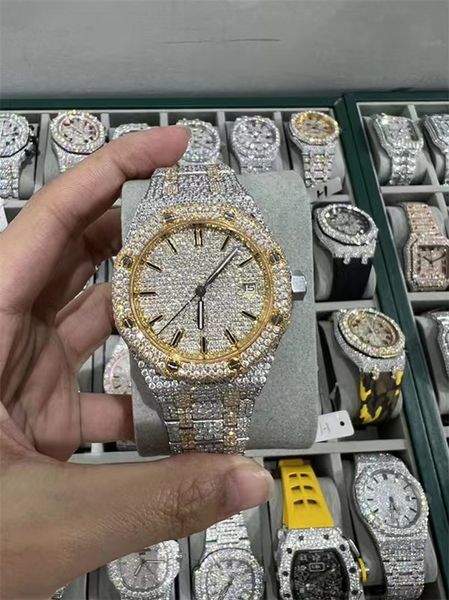 

luxury mens watch for men designer movement watches diamond moissanite watch montre iced out watch automatic men's montre luxe mens lux, Slivery;brown
