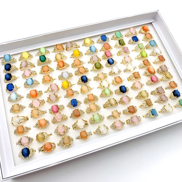 

wholesale 100pcs rings for women golden plated rhinestone stone fashion jewelry accessories with a display box creative ring, Golden;silver