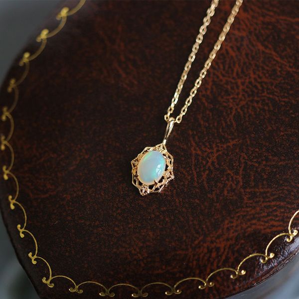 

pendant necklaces 925 sterling silver plated 14k gold opal inlaid zircon retro gemstone ring necklace french fashion trendy jewelry set girl