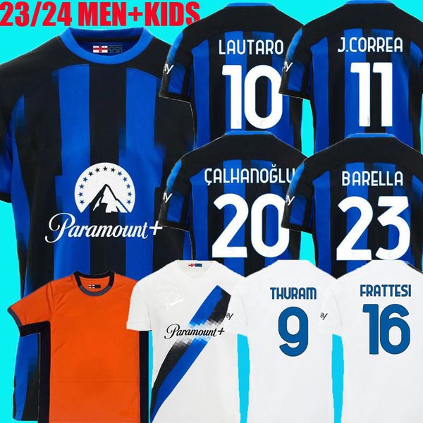 

23 24 lautaro thuram barella soccer jerseys kid kit maillot de frattesi final 2023 maglie football shirt child away special inters milans fa, Black;yellow
