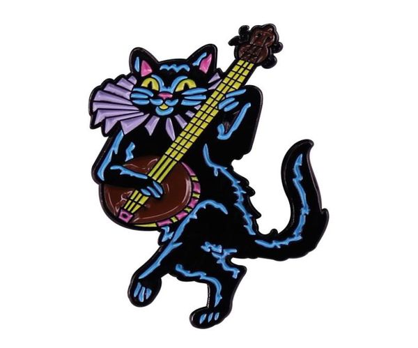 

cute banjo cat enamel brooch funny cat playing musical lapel pins badge jewelry accessories gift2242904, Blue