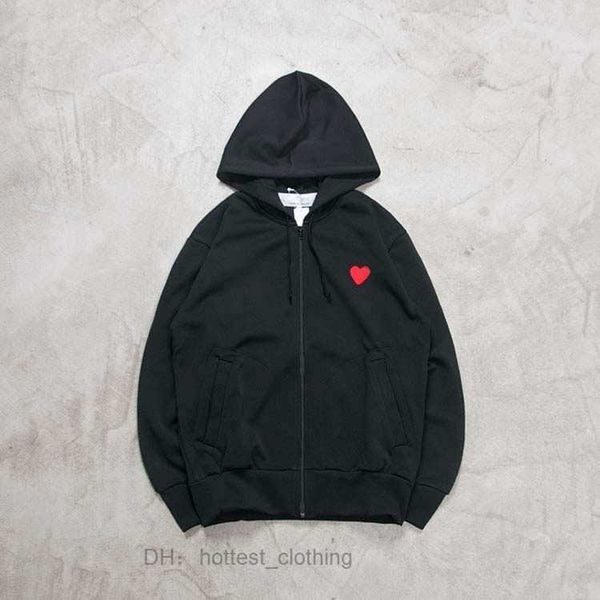 

love cdgs 2023 men's zipper hooded play sweatshirt commes cardigan des small red heart hoodie garcons standard and fleece casual gib8, Black