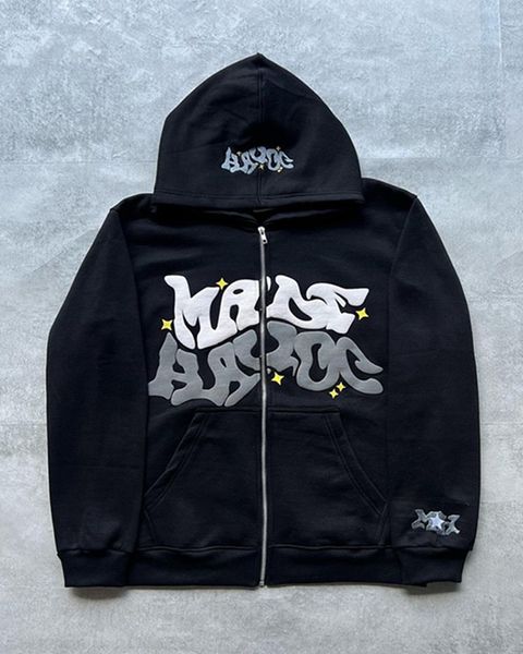 

men's hoodies sweatshirts vintage y2k letter printed zip up hoodies women men harajuku hooded sweatshirt gothic streetwear loose long s, Black