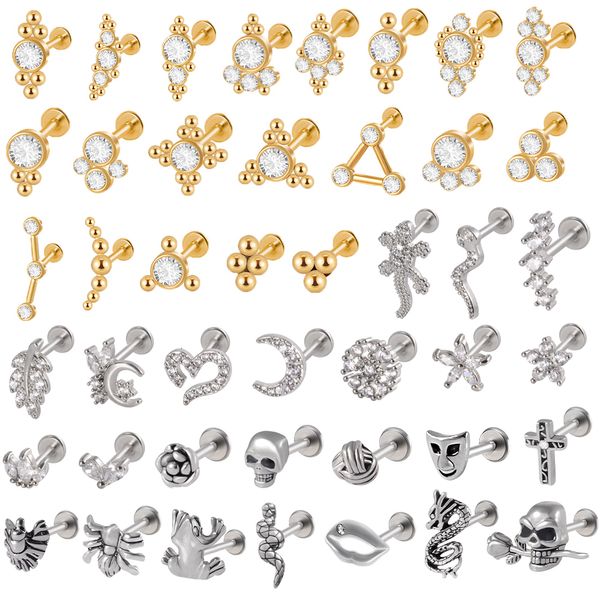 

navel bell button rings wholesale steel gold plating labret crystal cz helix tragus cartilage ear studs punk internal thread piercing jewelr, Silver