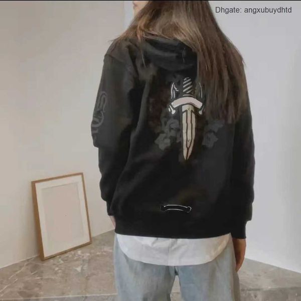

fashion luxury brand ch men's hoodie print retro style street pop elements cross sanskrit design casual loose couple sweatshirt en3p, Black