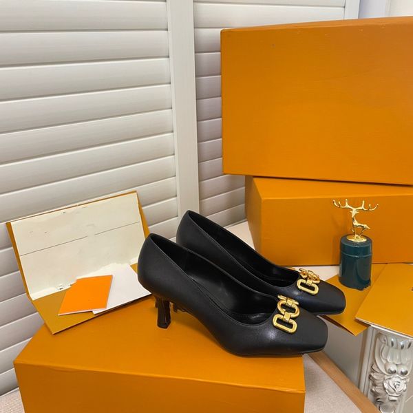 

rotary high heels sandals lacquered cow leather dress shoes heavy metal chain square head quality and comfort women slipper 04, Black