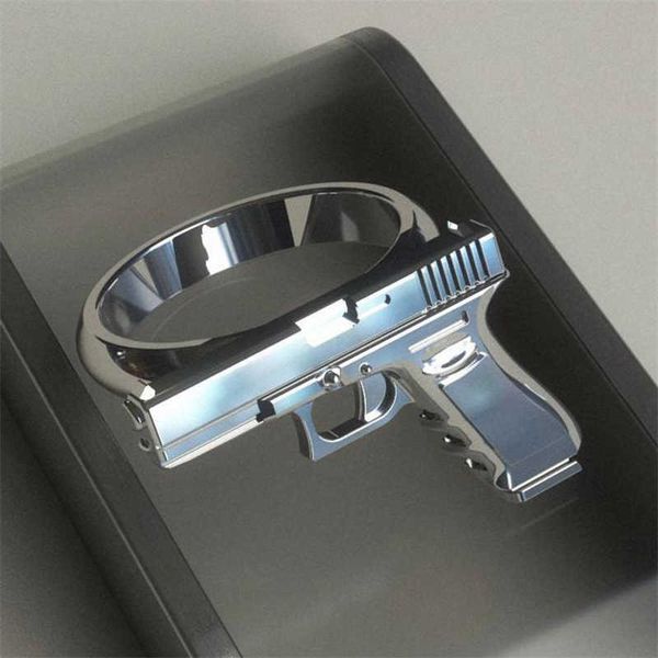 

exquisite gun imitation ring alloy polishing motorcycle cowboy biker punk men women cool, Silver