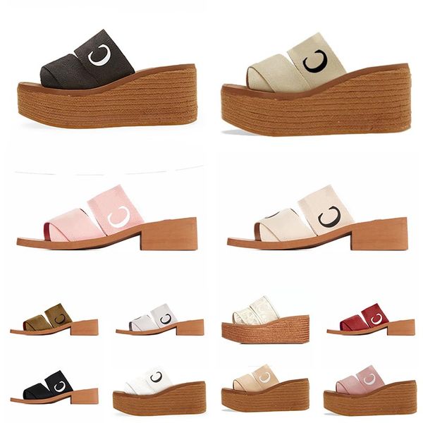 

fashion woody slipper espadrille women sandals platform wedge mules canvas slides luxury fashion kitten slipper back square toe flats dhgate, Black