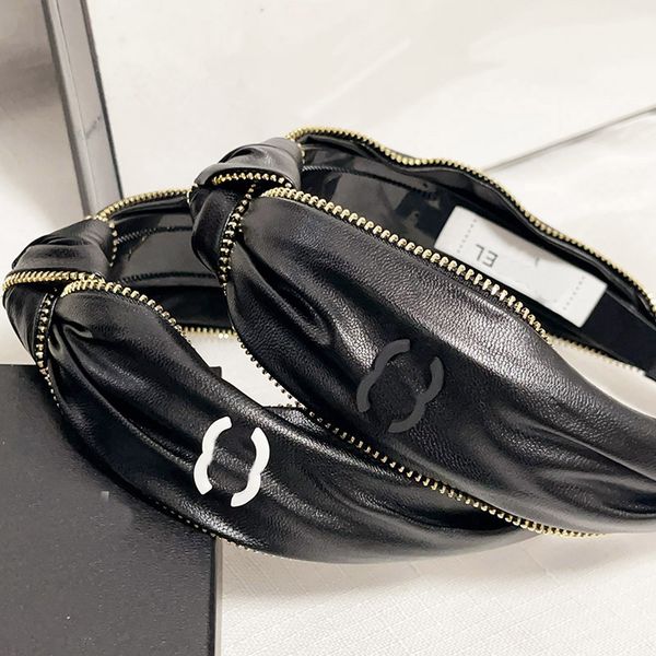 

vintage headbands designer double letter printing headbands for women artificial leather zipper spring hairbands cloth fabric headwear, Silver