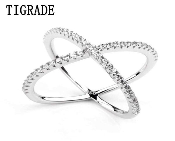 

women rings double layer cubic zircon x shape 925 sterling silver jewelry criss cross ring cz eternity girls long rings d181113066567769, Slivery;golden