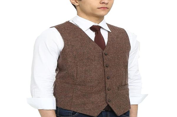 

airtailors men039s wool herringbone tweed vintage wedding vest brown4707139, Black