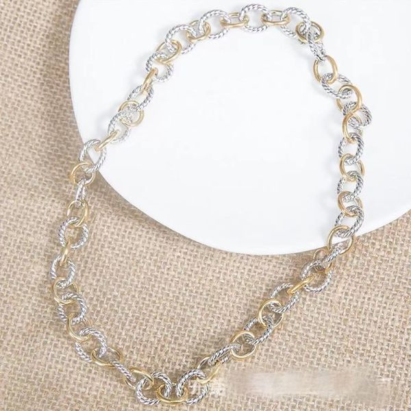 

fashion new arrival gold plated designer bracelet 925 sterling silver two tone color splicing chain cable wire necklace, Golden;silver