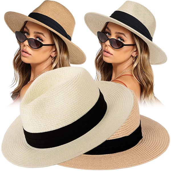 

wide brim hats bucket panama straw for women men summer outdoor beach sun hat foldable cap upf50 cowboy fedora gangster 230801, Blue;gray