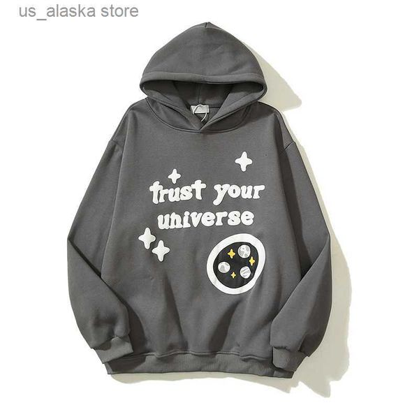 

men's hoodies sweatshirts streetwear trust your universe foam broken thick fleece hoodies oversized cotton casual hoody pullover men sw, Black