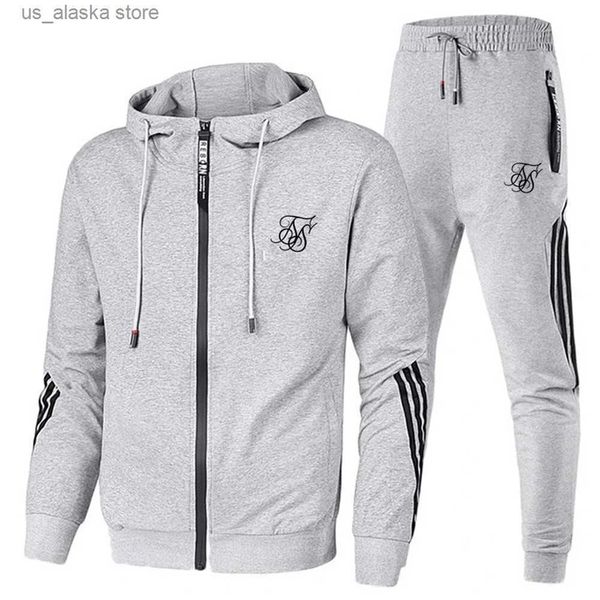 

men's hoodies sweatshirts 2021 new sik silk mens clothing pullovers sweater men tracksuits hoodie two pieces + pants sports shirts fall, Black