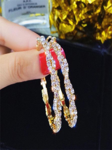 

woman earrings modern female gold hanging hoop crystal fashion jewelry s925 silver needle circle diamond earrings9727676, Golden;silver